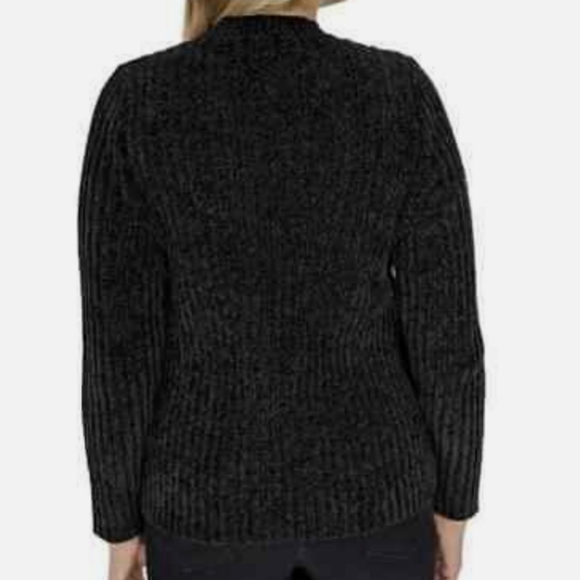 Jachs Girlfriend | New York Black Chenille Sweater Crew Neck High Lo - Picture 7 of 7